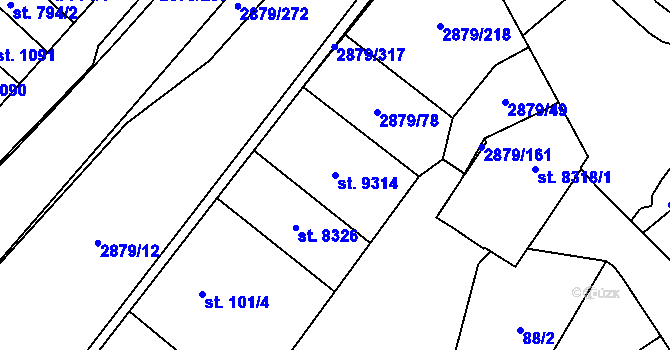 Parcela st. 9314 v KÚ Hodonín, Katastrální mapa