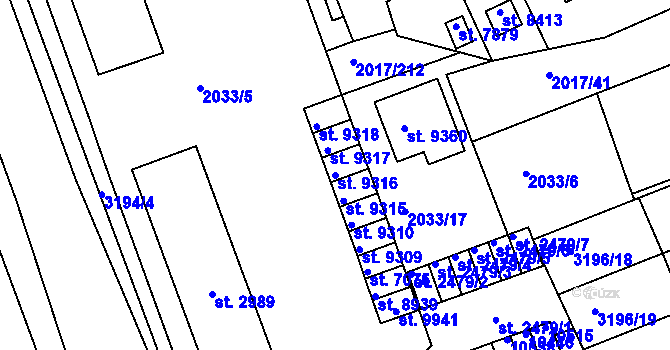 Parcela st. 9316 v KÚ Hodonín, Katastrální mapa