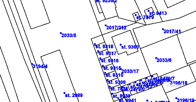 Parcela st. 9317 v KÚ Hodonín, Katastrální mapa