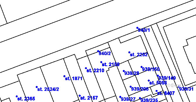 Parcela st. 940/2 v KÚ Hodonín, Katastrální mapa