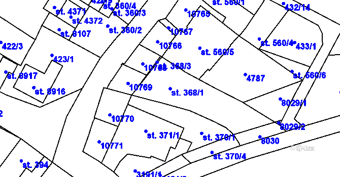 Parcela st. 368/1 v KÚ Hodonín, Katastrální mapa