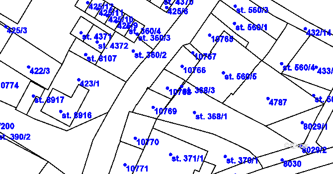 Parcela st. 368/2 v KÚ Hodonín, Katastrální mapa