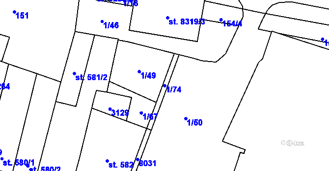 Parcela st. 1/74 v KÚ Hodonín, Katastrální mapa