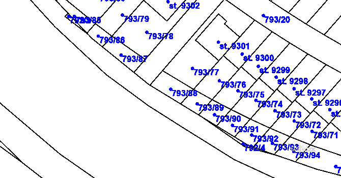 Parcela st. 793/88 v KÚ Hodonín, Katastrální mapa