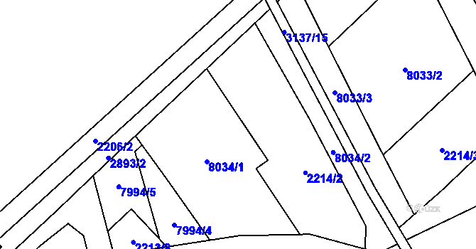 Parcela st. 8034 v KÚ Hodonín, Katastrální mapa
