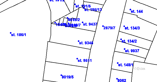 Parcela st. 9348 v KÚ Hodonín, Katastrální mapa
