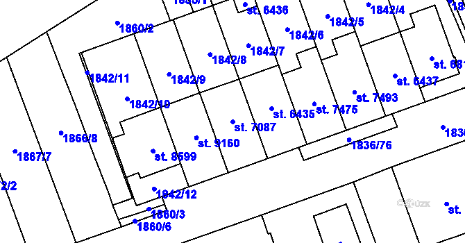 Parcela st. 7087 v KÚ Hodonín, Katastrální mapa