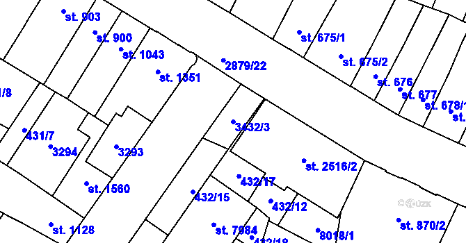 Parcela st. 3432/3 v KÚ Hodonín, Katastrální mapa