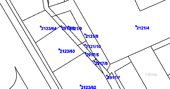 Parcela st. 2121/10 v KÚ Hodonín, Katastrální mapa