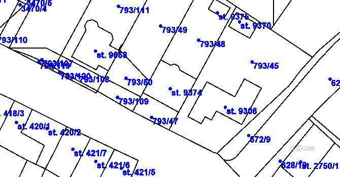 Parcela st. 9374 v KÚ Hodonín, Katastrální mapa