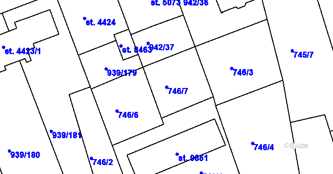 Parcela st. 746/7 v KÚ Hodonín, Katastrální mapa