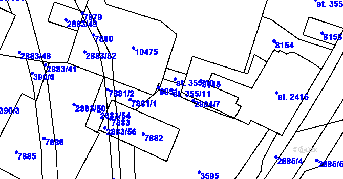 Parcela st. 355/11 v KÚ Hodonín, Katastrální mapa