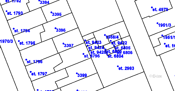 Parcela st. 9424 v KÚ Hodonín, Katastrální mapa