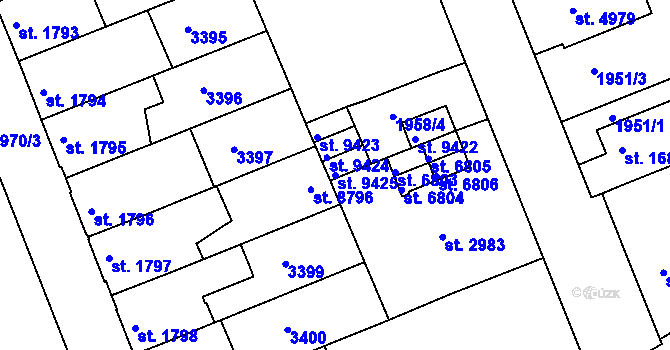 Parcela st. 9425 v KÚ Hodonín, Katastrální mapa