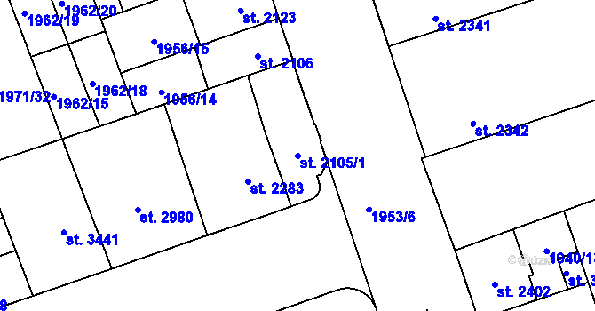 Parcela st. 2105/1 v KÚ Hodonín, Katastrální mapa