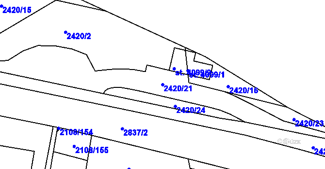 Parcela st. 2420/21 v KÚ Hodonín, Katastrální mapa