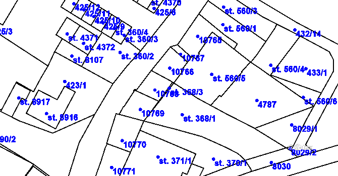 Parcela st. 368/3 v KÚ Hodonín, Katastrální mapa