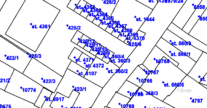 Parcela st. 360/4 v KÚ Hodonín, Katastrální mapa
