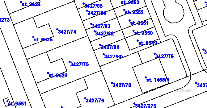 Parcela st. 3427/80 v KÚ Hodonín, Katastrální mapa