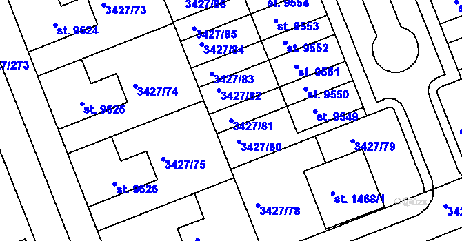 Parcela st. 3427/81 v KÚ Hodonín, Katastrální mapa