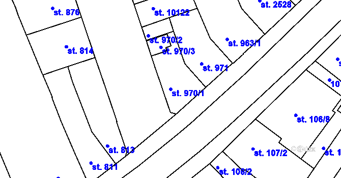 Parcela st. 970/1 v KÚ Hodonín, Katastrální mapa