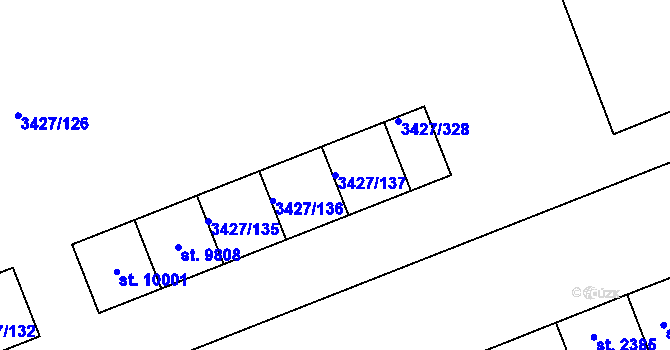 Parcela st. 3427/137 v KÚ Hodonín, Katastrální mapa