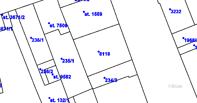 Parcela st. 8118 v KÚ Hodonín, Katastrální mapa