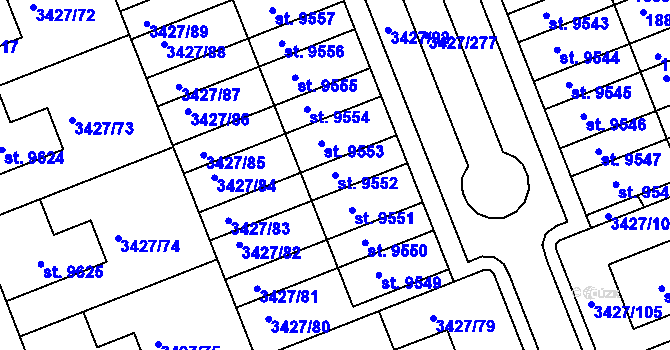 Parcela st. 9552 v KÚ Hodonín, Katastrální mapa