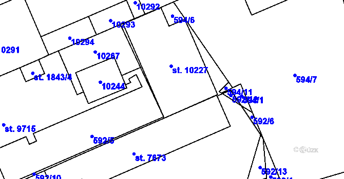 Parcela st. 592/14 v KÚ Hodonín, Katastrální mapa