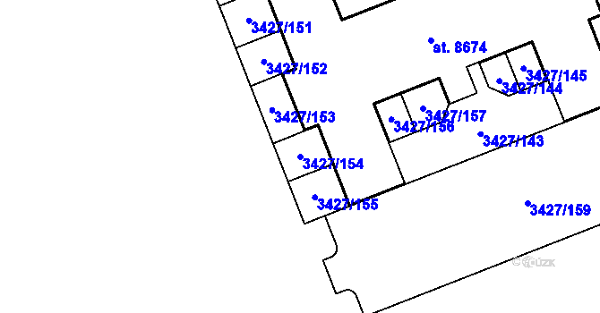 Parcela st. 3427/154 v KÚ Hodonín, Katastrální mapa