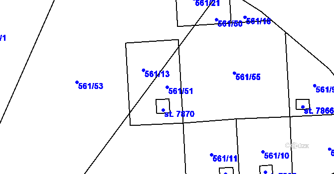 Parcela st. 561/51 v KÚ Hodonín, Katastrální mapa