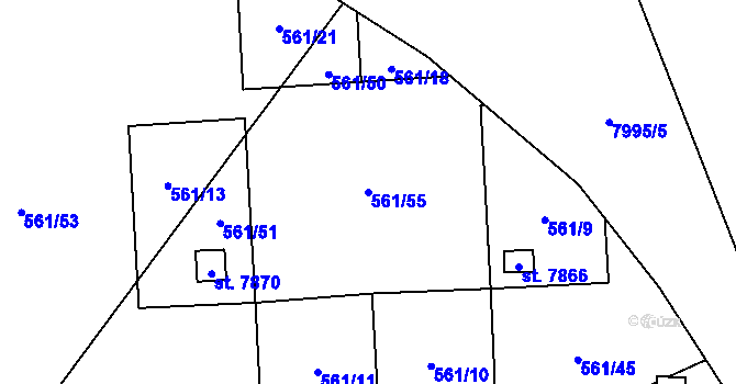 Parcela st. 561/55 v KÚ Hodonín, Katastrální mapa