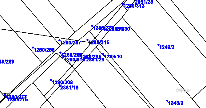 Parcela st. 1248/10 v KÚ Hodonín, Katastrální mapa