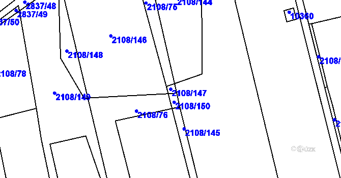Parcela st. 2108/147 v KÚ Hodonín, Katastrální mapa
