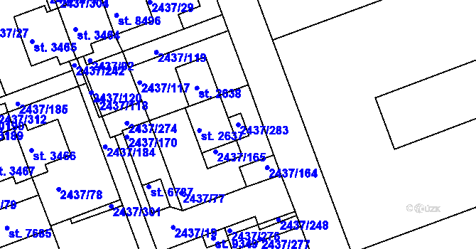 Parcela st. 2437/283 v KÚ Hodonín, Katastrální mapa