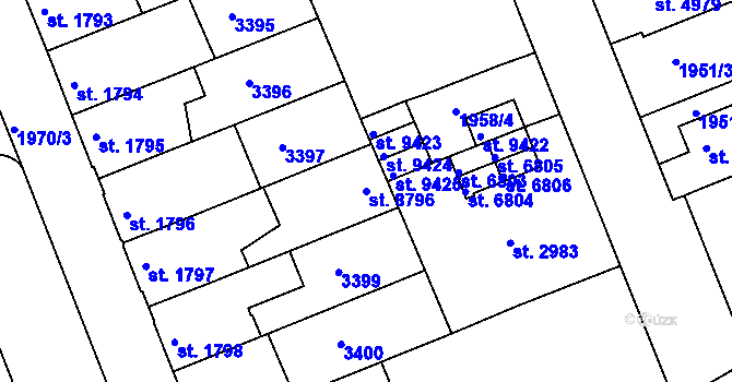 Parcela st. 8796 v KÚ Hodonín, Katastrální mapa