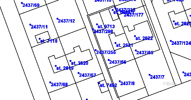 Parcela st. 2437/255 v KÚ Hodonín, Katastrální mapa