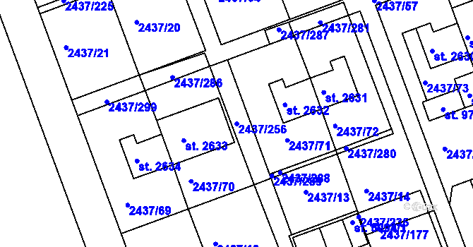 Parcela st. 2437/256 v KÚ Hodonín, Katastrální mapa