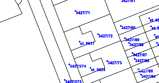 Parcela st. 9617 v KÚ Hodonín, Katastrální mapa