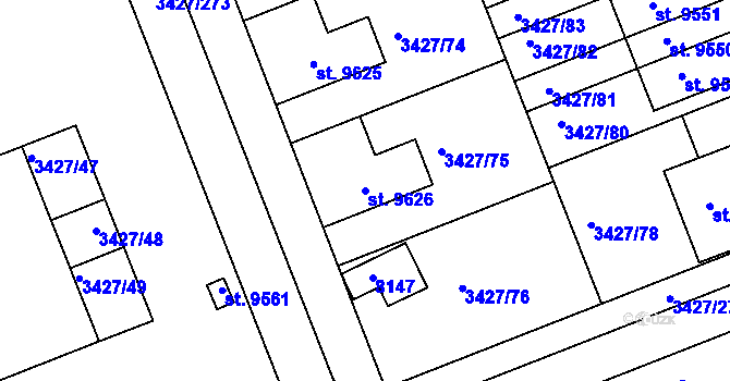 Parcela st. 9626 v KÚ Hodonín, Katastrální mapa
