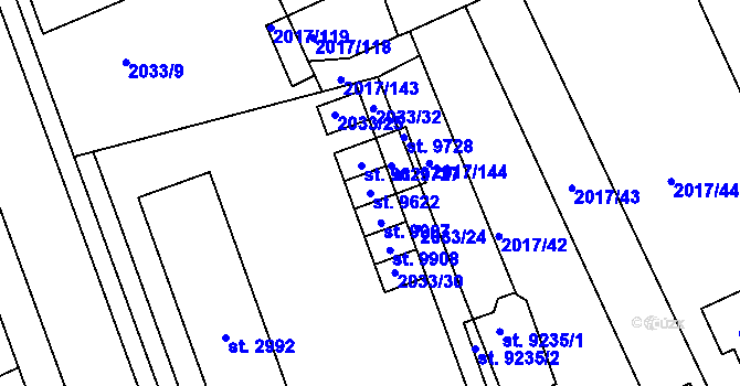 Parcela st. 9622 v KÚ Hodonín, Katastrální mapa