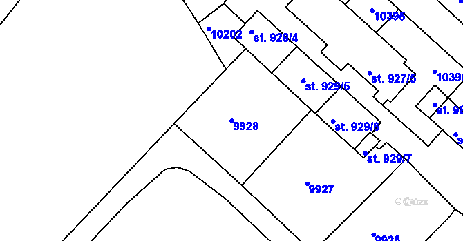 Parcela st. 9928 v KÚ Hodonín, Katastrální mapa