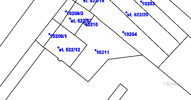Parcela st. 10211 v KÚ Hodonín, Katastrální mapa