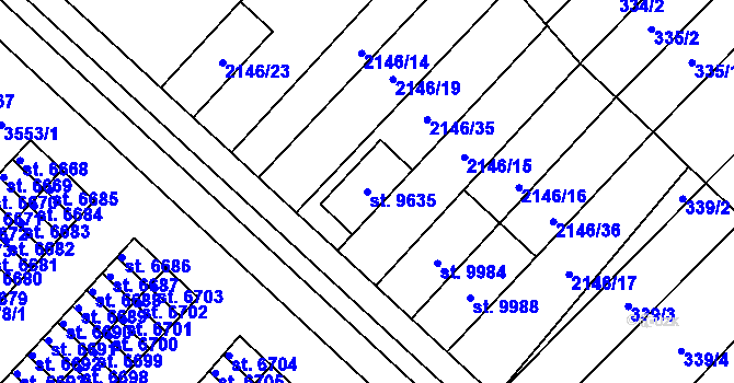 Parcela st. 9635 v KÚ Hodonín, Katastrální mapa