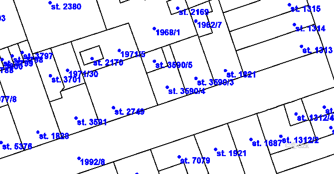 Parcela st. 3590/4 v KÚ Hodonín, Katastrální mapa
