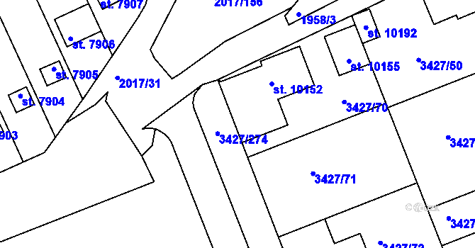 Parcela st. 3427/267 v KÚ Hodonín, Katastrální mapa