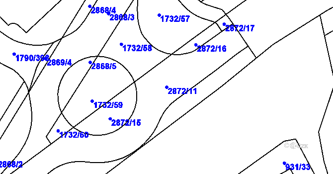 Parcela st. 2872/11 v KÚ Hodonín, Katastrální mapa