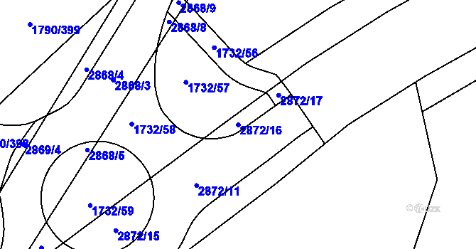 Parcela st. 2872/16 v KÚ Hodonín, Katastrální mapa