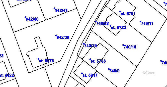 Parcela st. 740/29 v KÚ Hodonín, Katastrální mapa