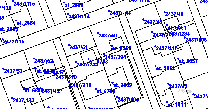Parcela st. 2437/294 v KÚ Hodonín, Katastrální mapa